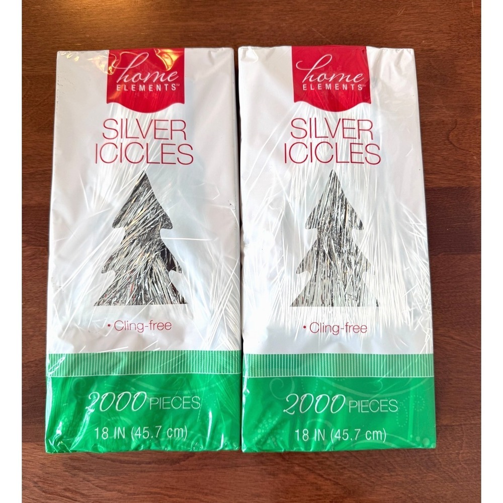 Lot Of 2 Home Elements Silver Icicles 2000 Piece 18in Christmas Tree Tinsel
